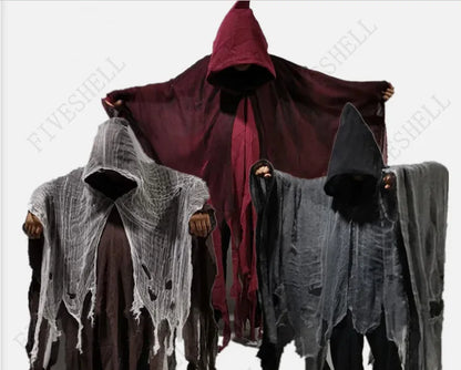 Unisex Halloween Ghost Dementors Costume Gothic Horror Zombie Tattered Hooded Capes Day of - blue scarf / One Size
