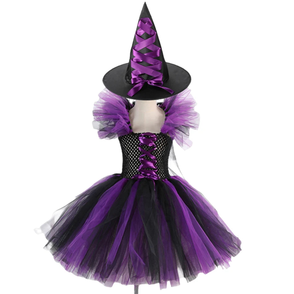 Girl Witch Halloween Disguise Costume With Hat Broom Dress Up Kids Cosplay Children Vestidos Outfit - product image 11