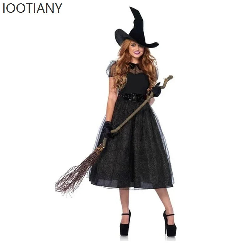 Halloween Adult Women's Gothic Black Witch Dress Costume Holiday Party Wizard Nightclub Masquerade Cosplay - product image 2