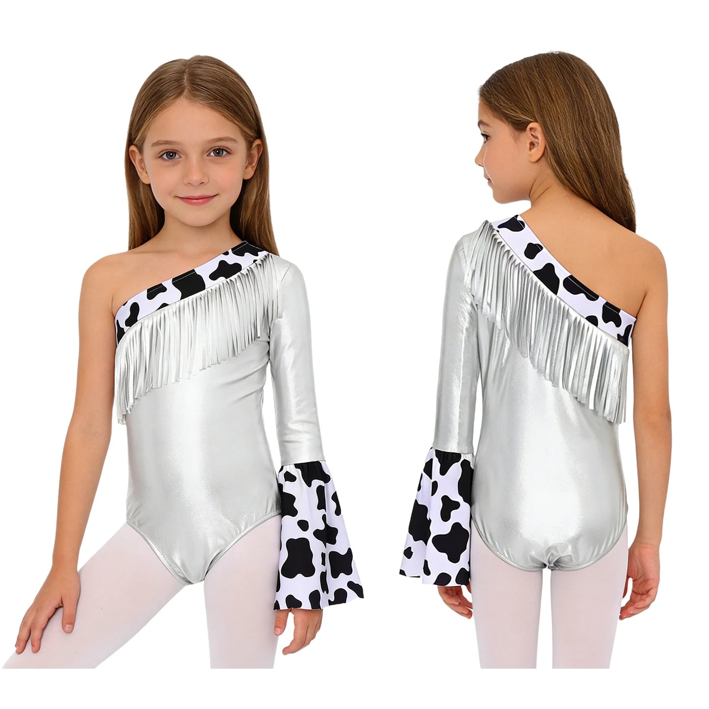 Kids' Girls Western Cowgirl One Shoulder Fringe Metallic Bodysuit Costume - alternate view 10