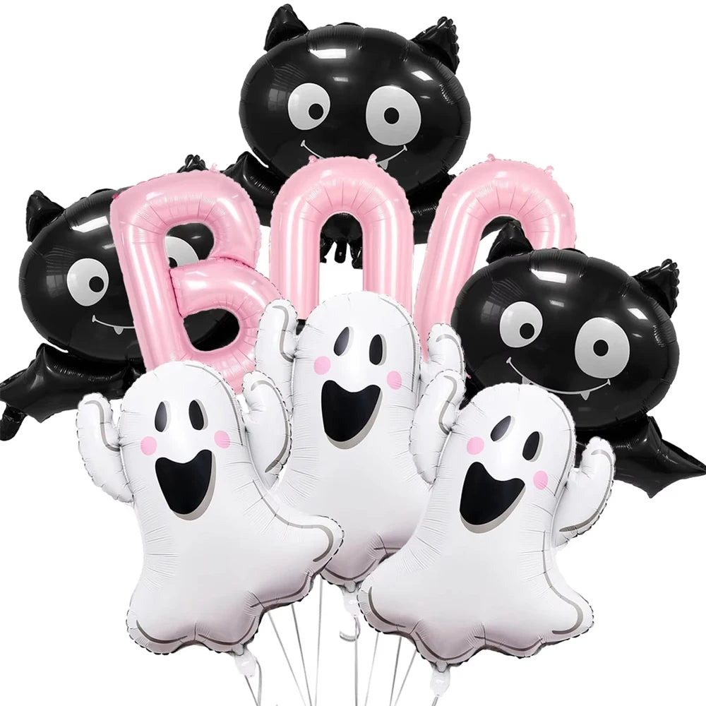 9-Piece Set Halloween Ghost Balloons Set Pink Boo Ghost Bat Foil Balloon Themed - product image 7
