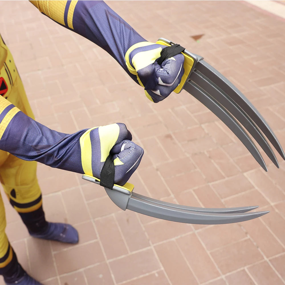 red-and-black masked anti-hero vs yellow clawed superhero Boys Superhero costume Spandex Suits with Accessories Swords Claws Children Birthday - product image 3
