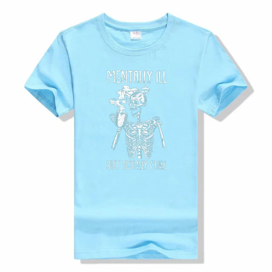 Mentally Ill But Totally Chill Skeleton T-Shirt Coffee Lover Costume - alternate view 13