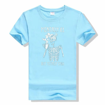 Mentally Ill But Totally Chill Skeleton T-Shirt Coffee Lover Costume - alternate view 13