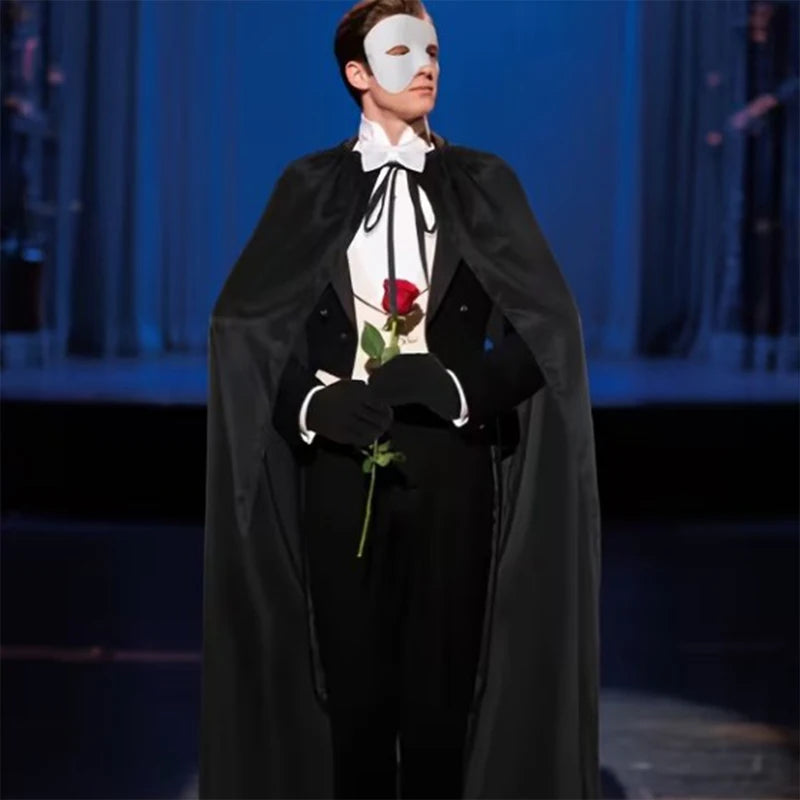 Halloween Masquerade Phantom Costume Kit, Black Long Cape Half Mask Bow Tie Gloves Adult Men Opera Ghost - product image 4