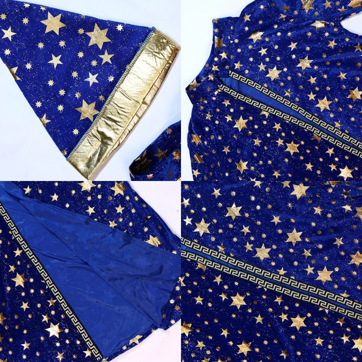 Adult Wizard and Magician Blue Starry Robe Pointed Hat Costume - alternate view 5