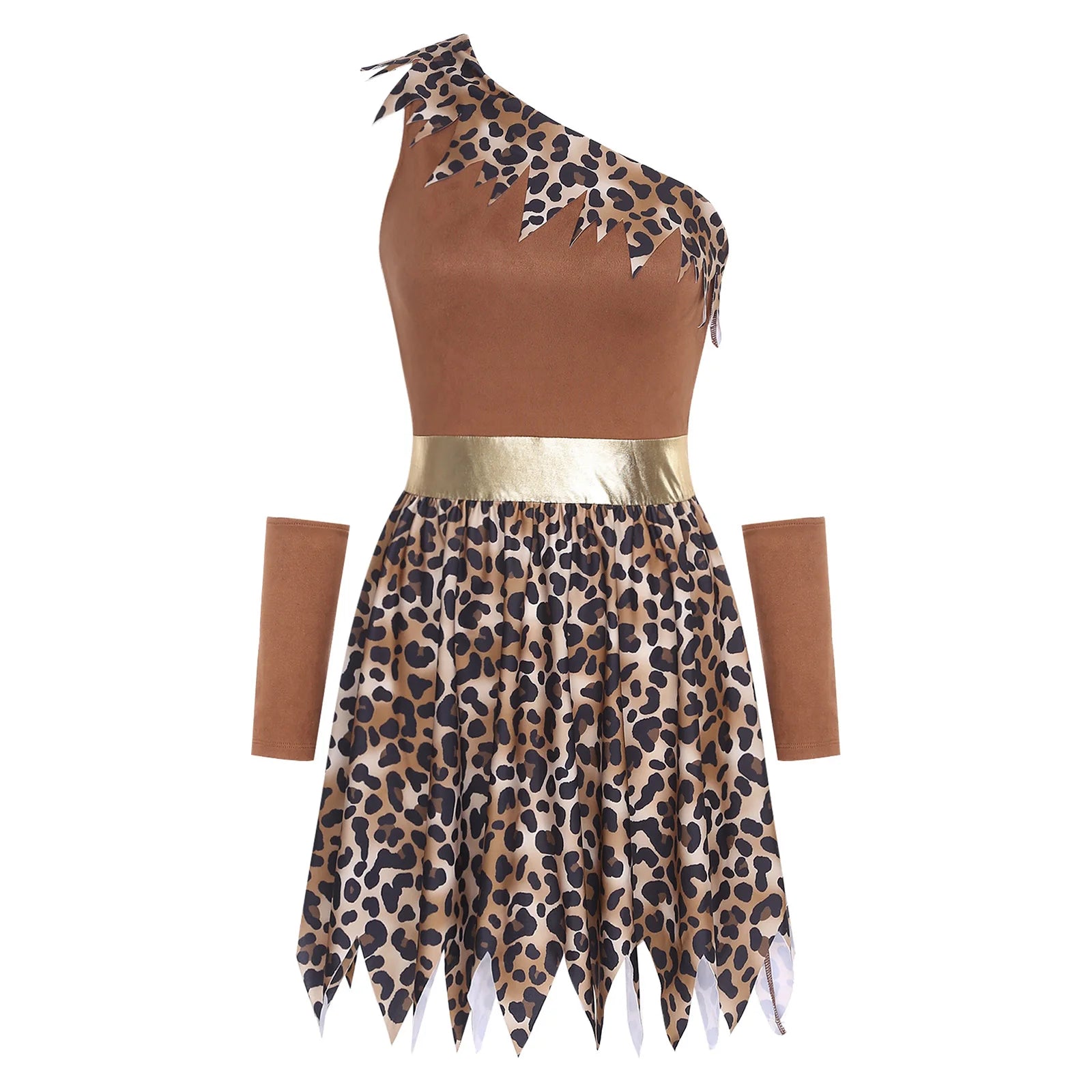 Kids' Prehistoric Cave Print One Shoulder Jagged Hem and Oversleeve Costume - alternate view 3