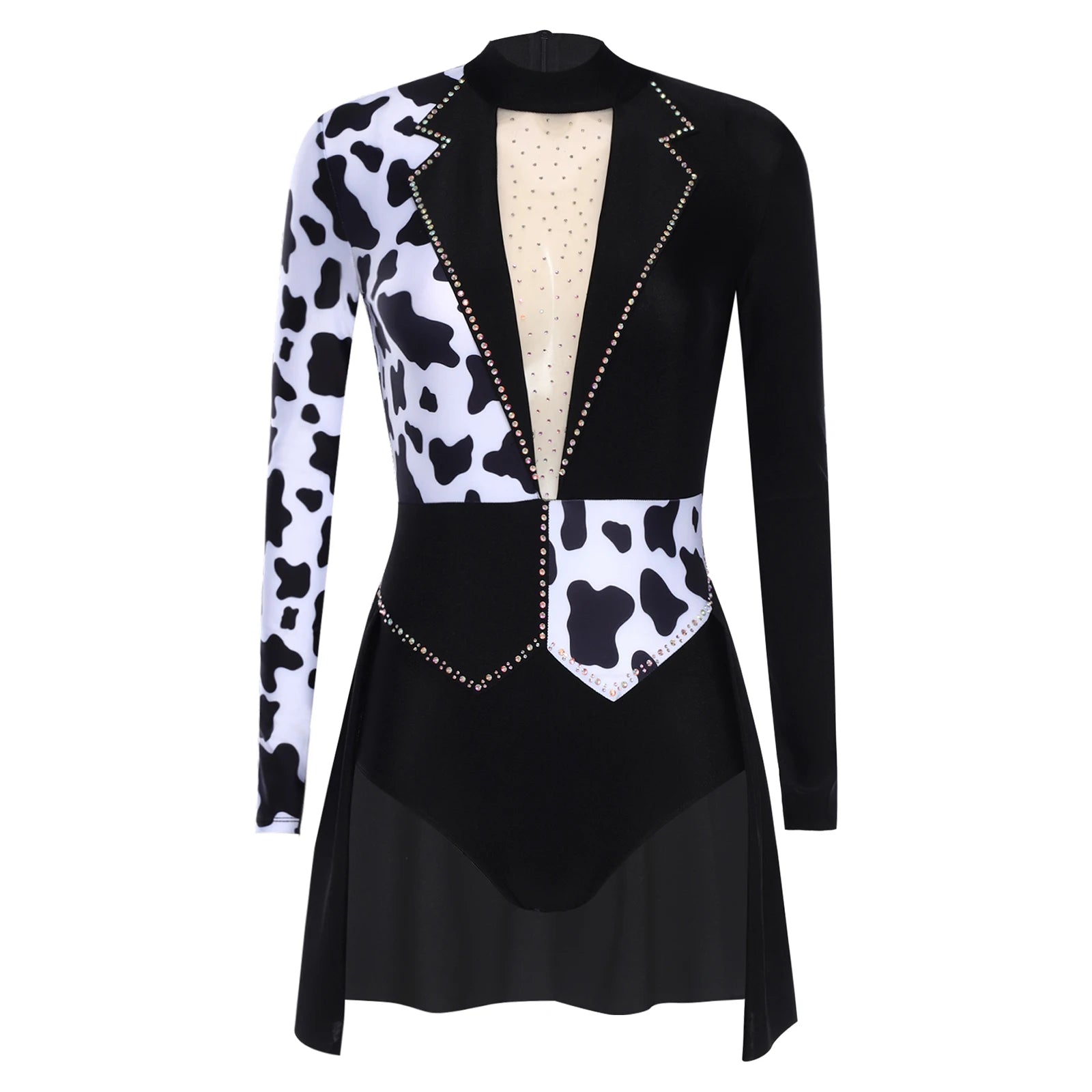 Women's Halloween Devil Witch Evil Clown Dalmatian Cosplay Costume Shiny Mesh Spotty Contrast Leotard Dress - product image 4