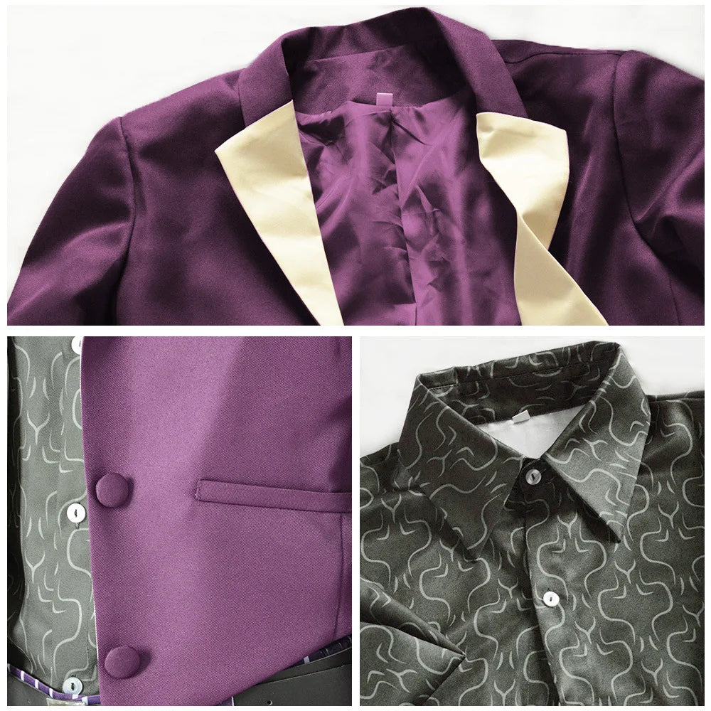 Anime the Joker Mortal Kombat 11 Costume Purpel Suit Set Stripe Pant Belt Halloween - set / XL