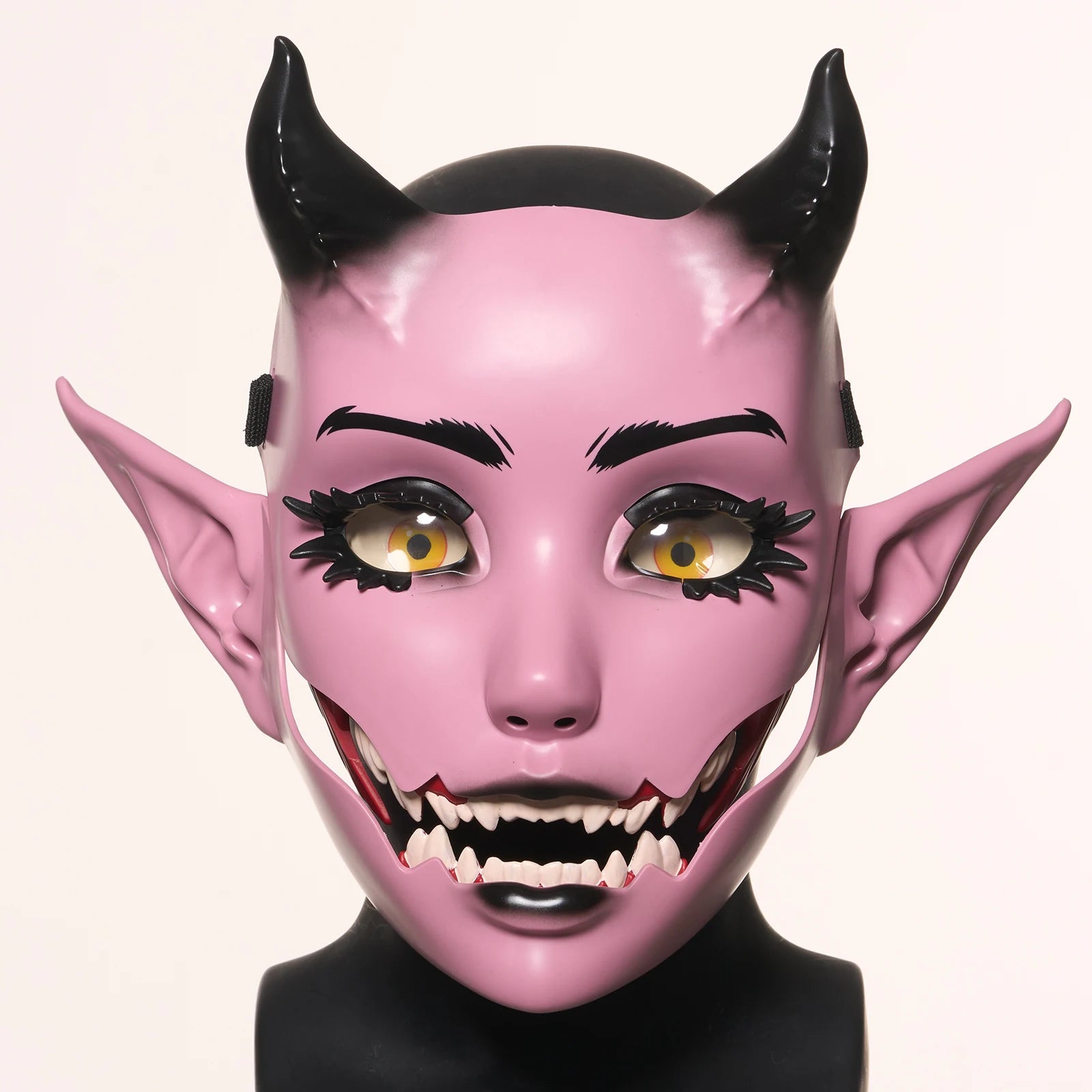 Halloween Pink Devil Mask Moving Jaw Demon Mask Costume Anime Horned Goblin Face Mask - View 4