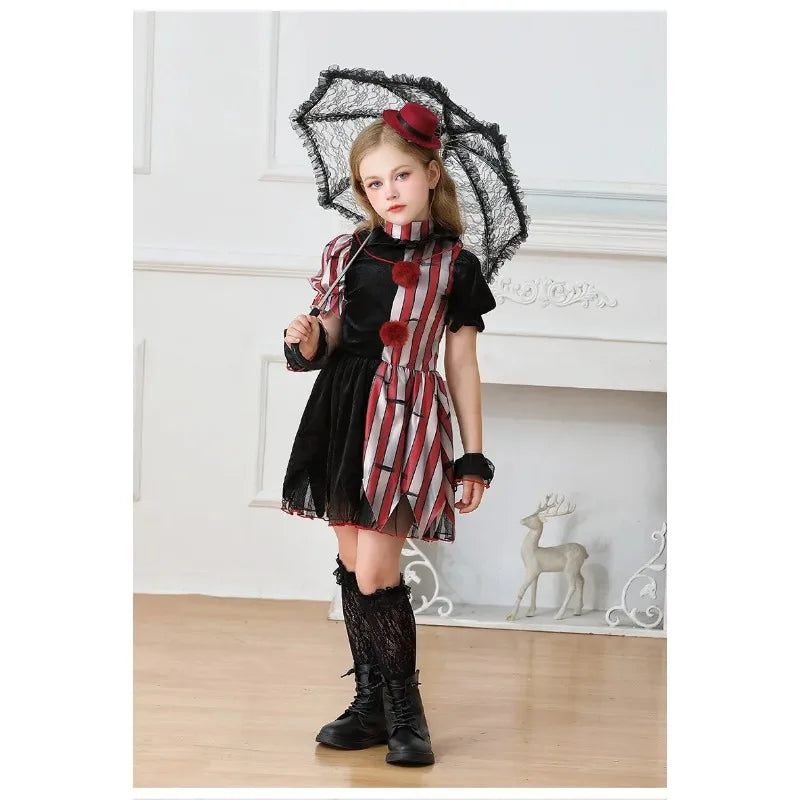 Halloween Costume Horror Clown Dresses Pants Headwear Sets Theme Outfits for Girls - 03 / Adult L