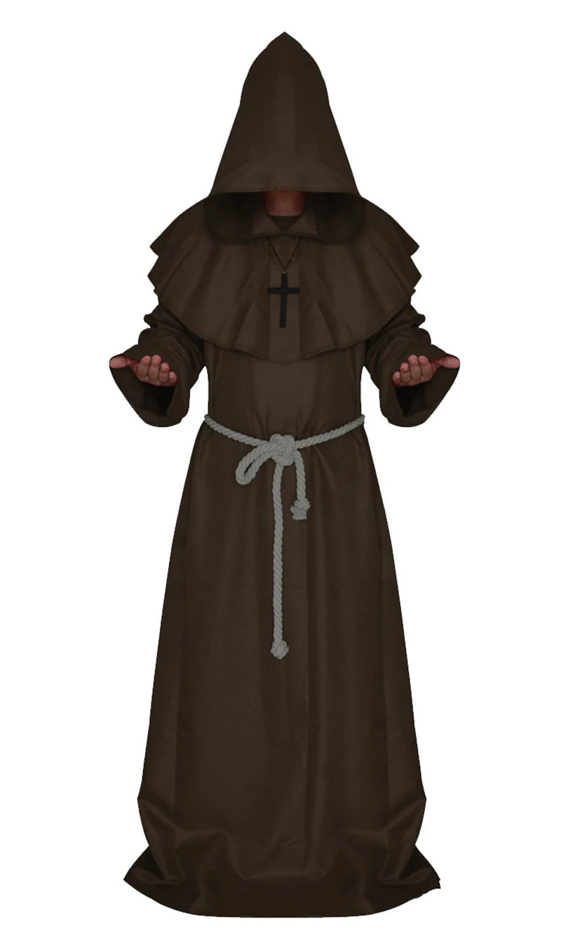 Halloween Wizard Costume Medieval Monk Hooded Robe Costume Mask Hat for Men Steampunk - C5 / Halloween cosplay