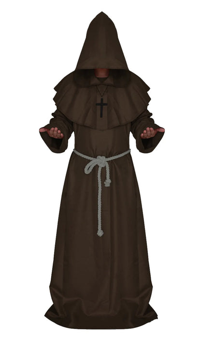 Halloween Wizard Costume Medieval Monk Hooded Robe Costume Mask Hat for Men Steampunk - C5 / Halloween cosplay