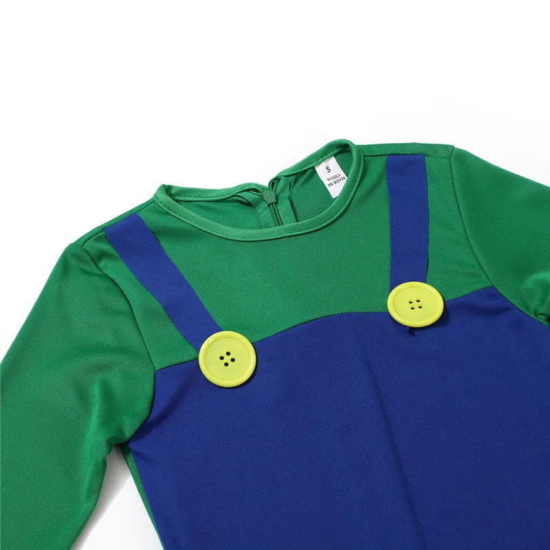 Boy Red and Green Game Jumpsuit with Hat, Beard, and Gloves, Halloween Costume for Performances, Parties, and Birthday Gifts