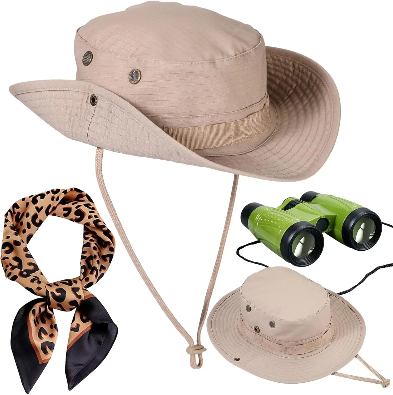 Women's Safari Costume Accessories – Hat, Leopard Scarf & Binoculars