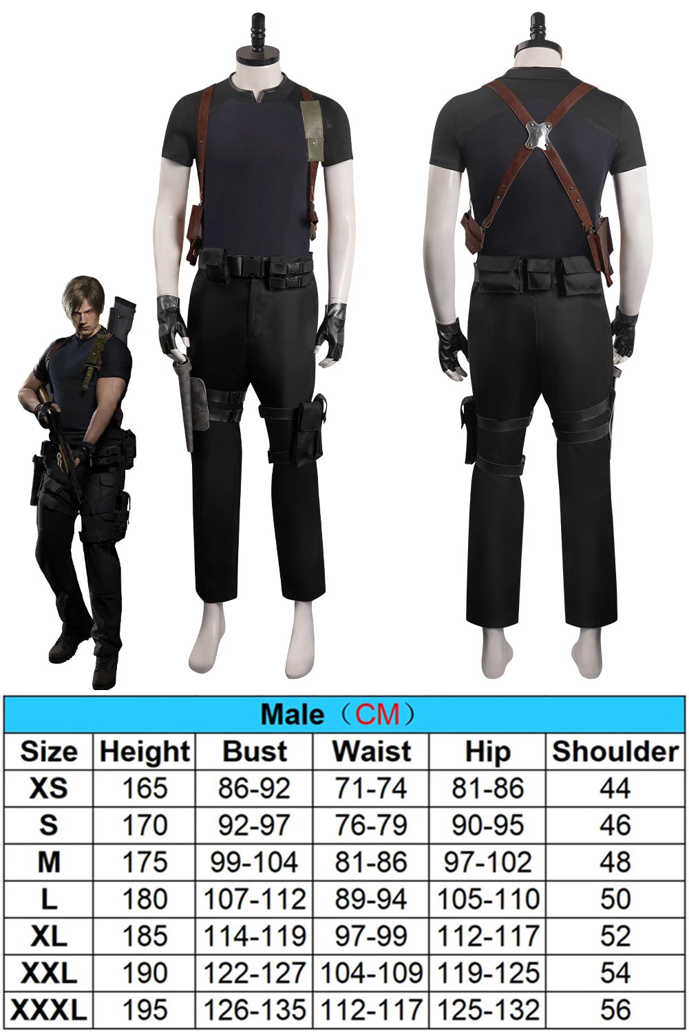 Fantasia Agent Leon Cosplay Outfits Men Disfraz Biohazard Game Hazard Bio Costume Disguise Male Halloween Carnival Party Clothes