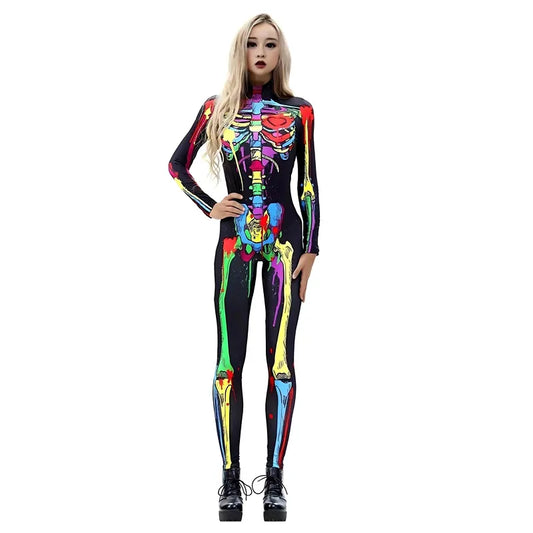 Kids' Skeleton Long Sleeve Stretchy Fitted Full Color Costume
