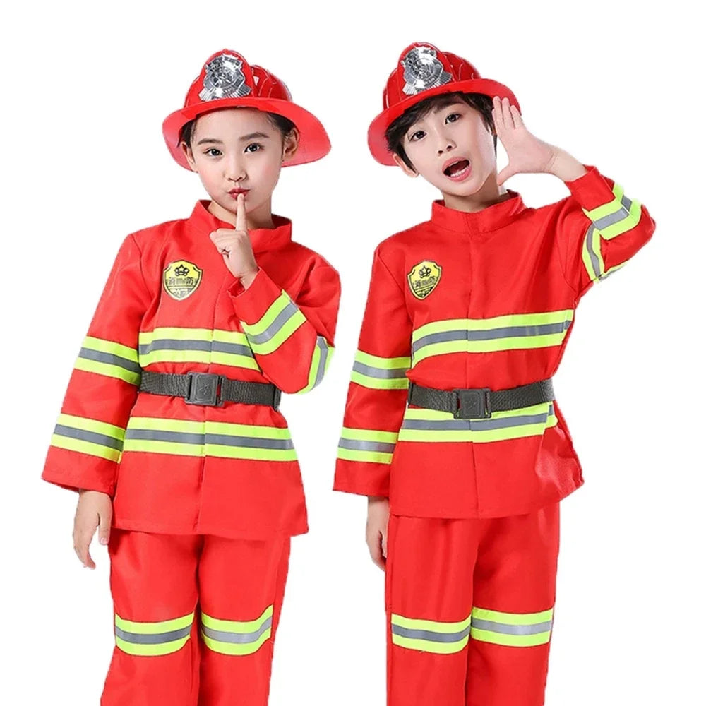 Kids Firefighter Uniform Children Sam Fireman Role Work Clothing Suit Boy Kids