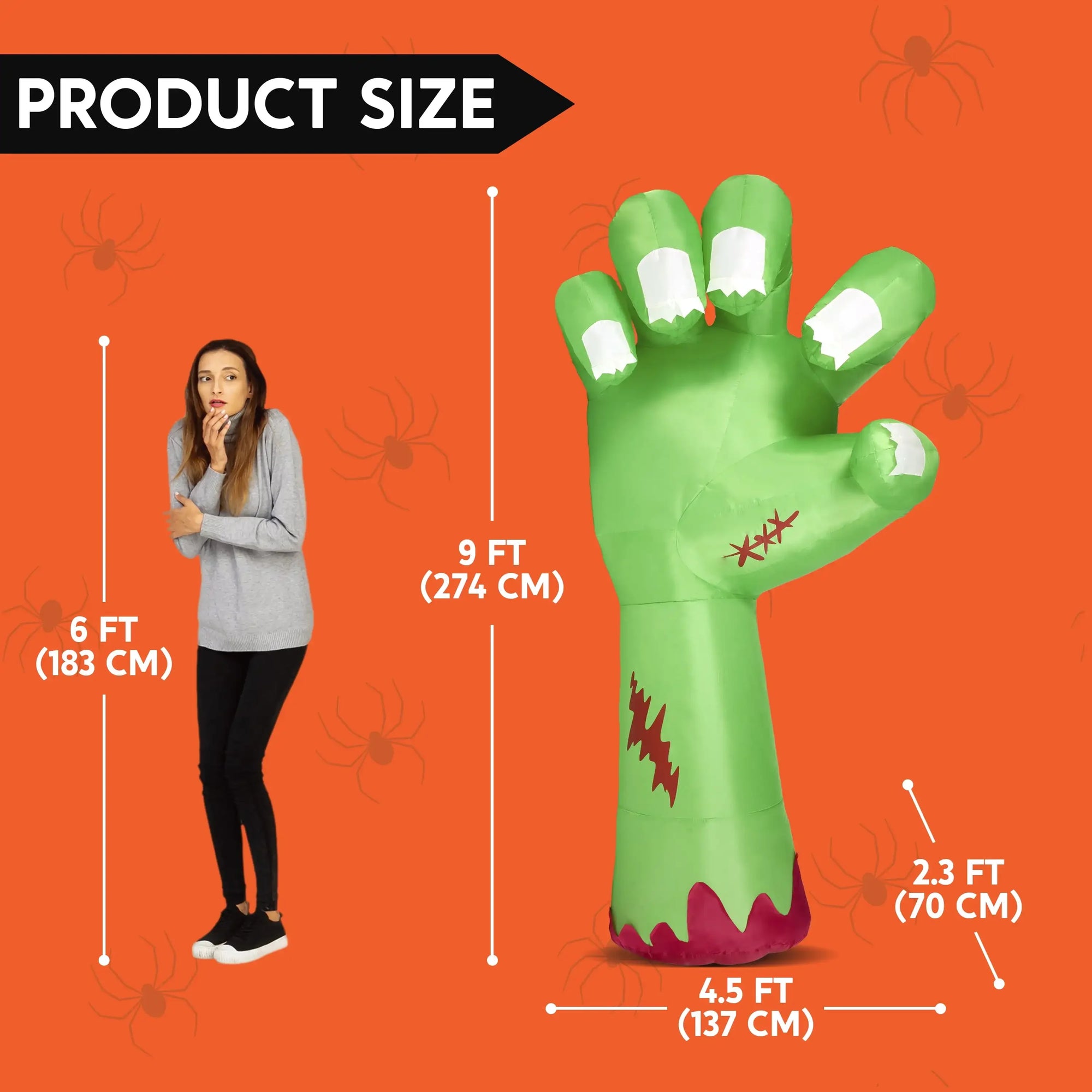 9 Ft Giant Zombie Arm Halloween Inflatable – Lighted Outdoor Yard Decoration