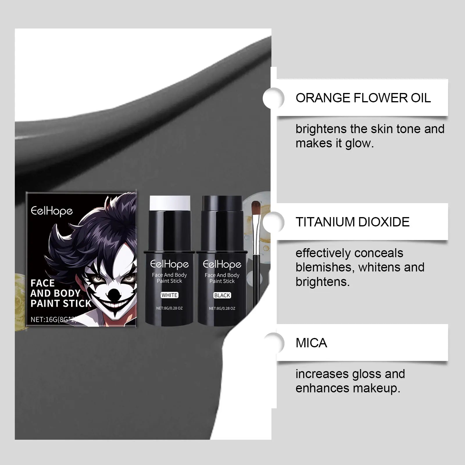 Halloween Face Painting Kit Black White Body Paint Set DIY Cosplay Foundation Clown Colorful Lasting - product image 3