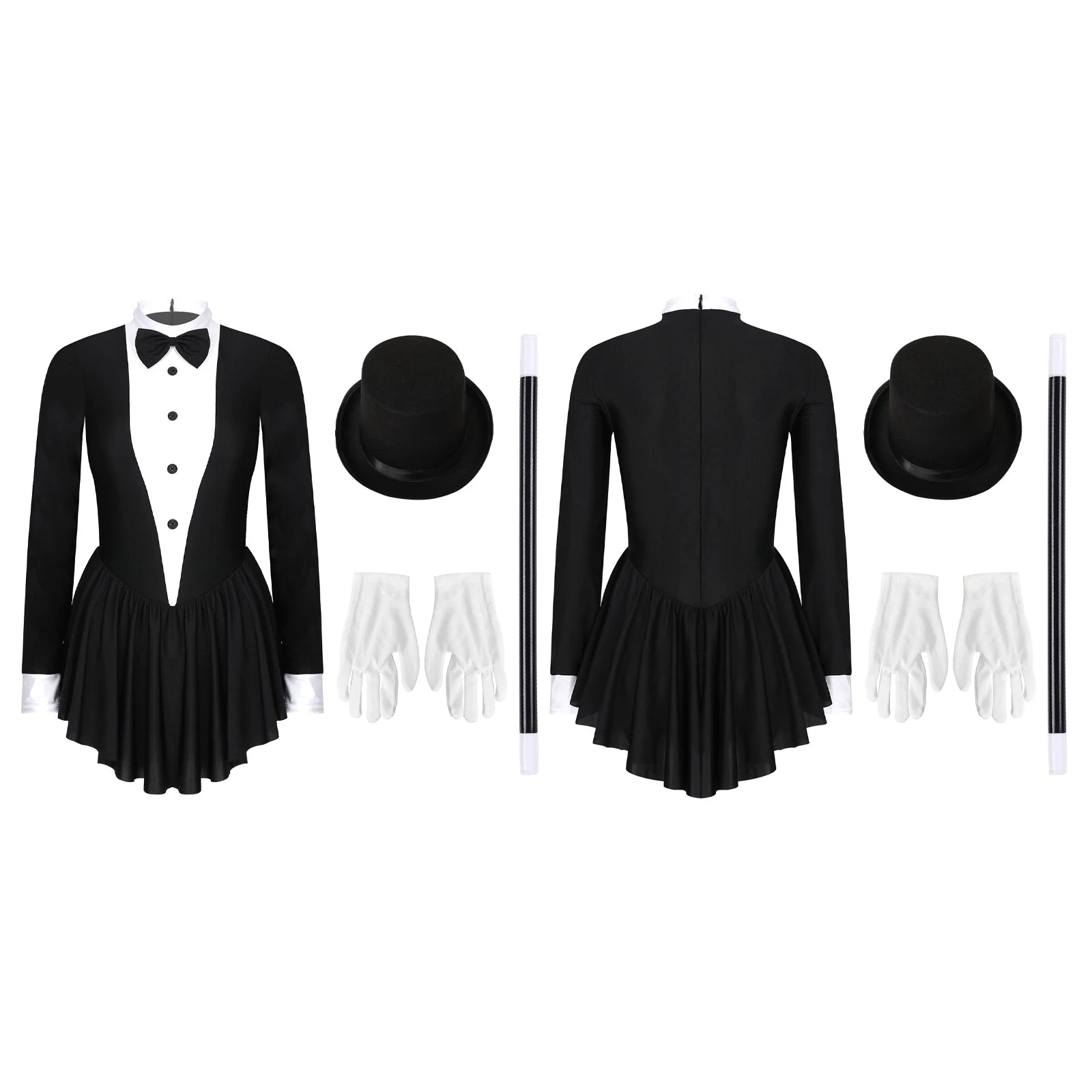 Women's Magician Circus Ringmaster Contrast Color Bowknot Ruffle Tuxedo Magic Hat - alternate view 7