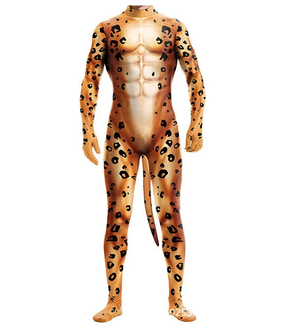 Pet Men Animal with Tail Full Cover Elastic Zentai Jumpsuit Dog Puppy Costume - alternate view 14
