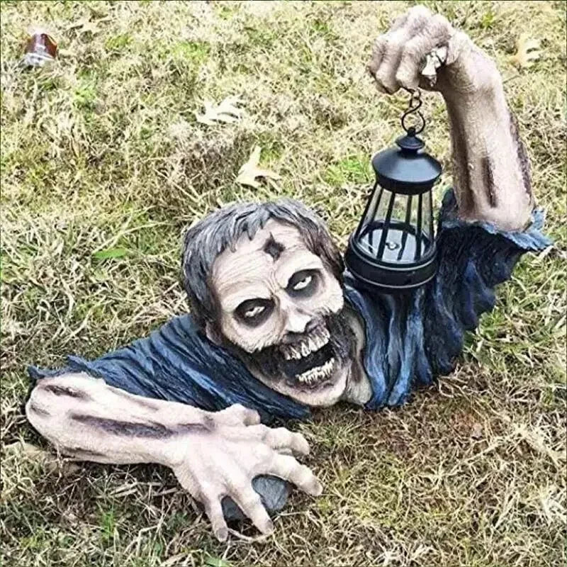 1pc Halloween Zombie Crawling Horror Decor Scary LED Lights Zombie Holding Lantern - View 2