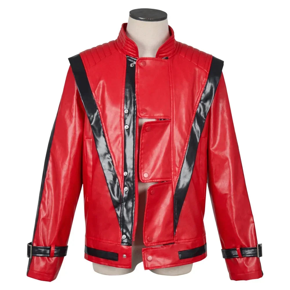 Michael Jackson Thriller Scary Costumes Red Leather Jacket for Men's Man Adults Child - Red / XXL