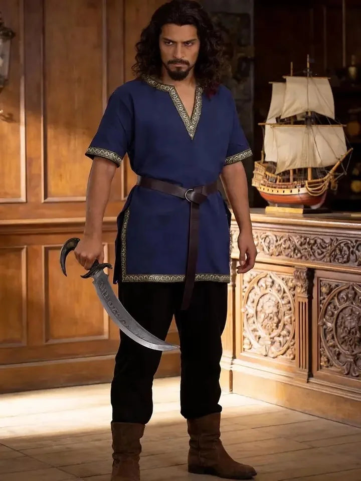 L Men Viking Costume Medieval Renaissance Tunic Shirt Pants Belt Pirate Knight Halloween Cosplay Outfit - product image 4