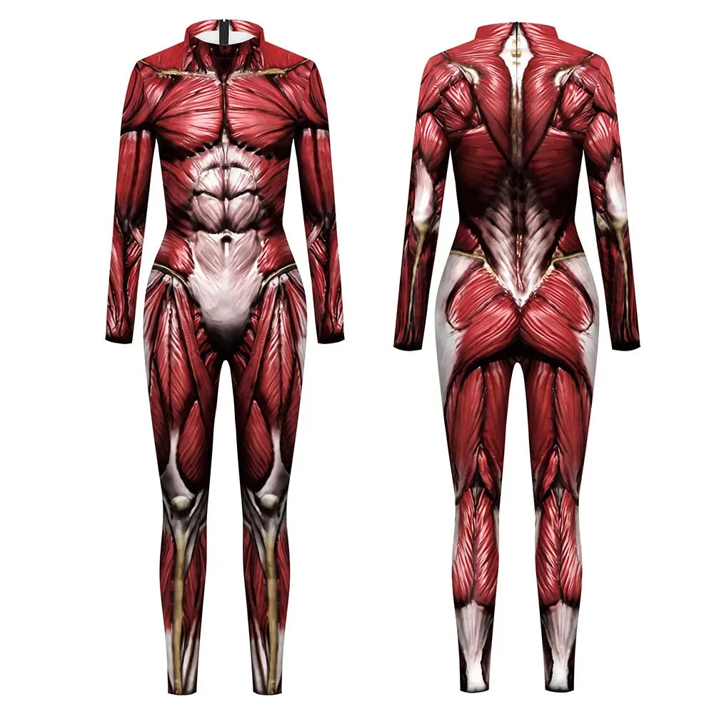 Halloween Hot Muscle Print Costume Men Suit Dress Up Sexy Fitness Catsuit Zentai Suit - B / S