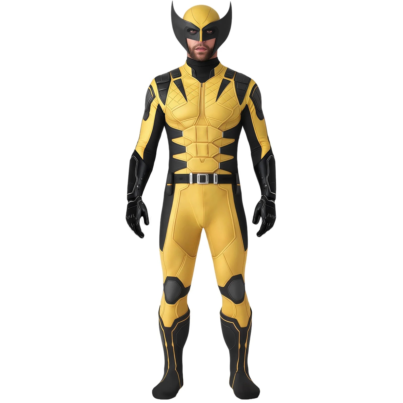 Adults Halloween Cosplay Muscle Bodysuit 3D Print Yellow Zentai Jumpsuit With Mask For