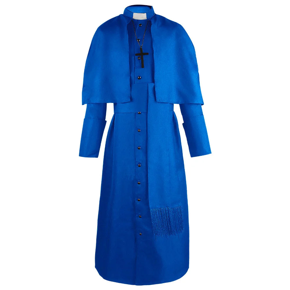 Medieval Solid Colour Godfather Priest Costume Halloween Priest Costume - Blue / XL