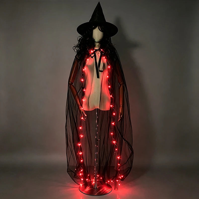 LED Light-Up Ghost Cloak – Halloween Cape & Hat Set Options