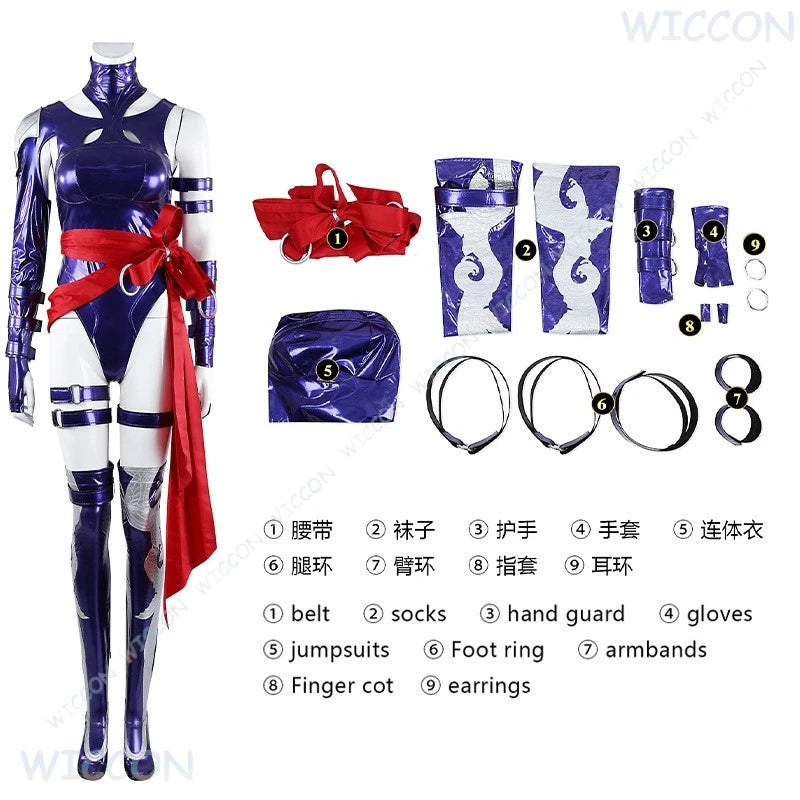 Uniform / Halloween Uniform Purple Rivals Psylocke Official Costume Women Game Character - suit wig / M