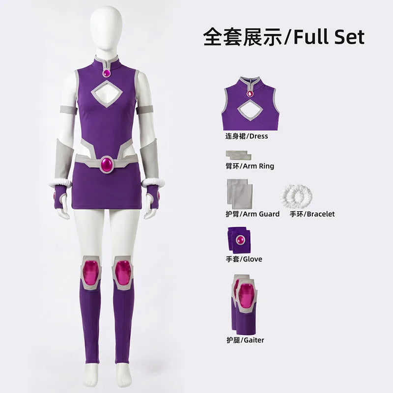 Starfire-Inspired Women's Purple Superhero Cosplay Bodysuit - Purple XS