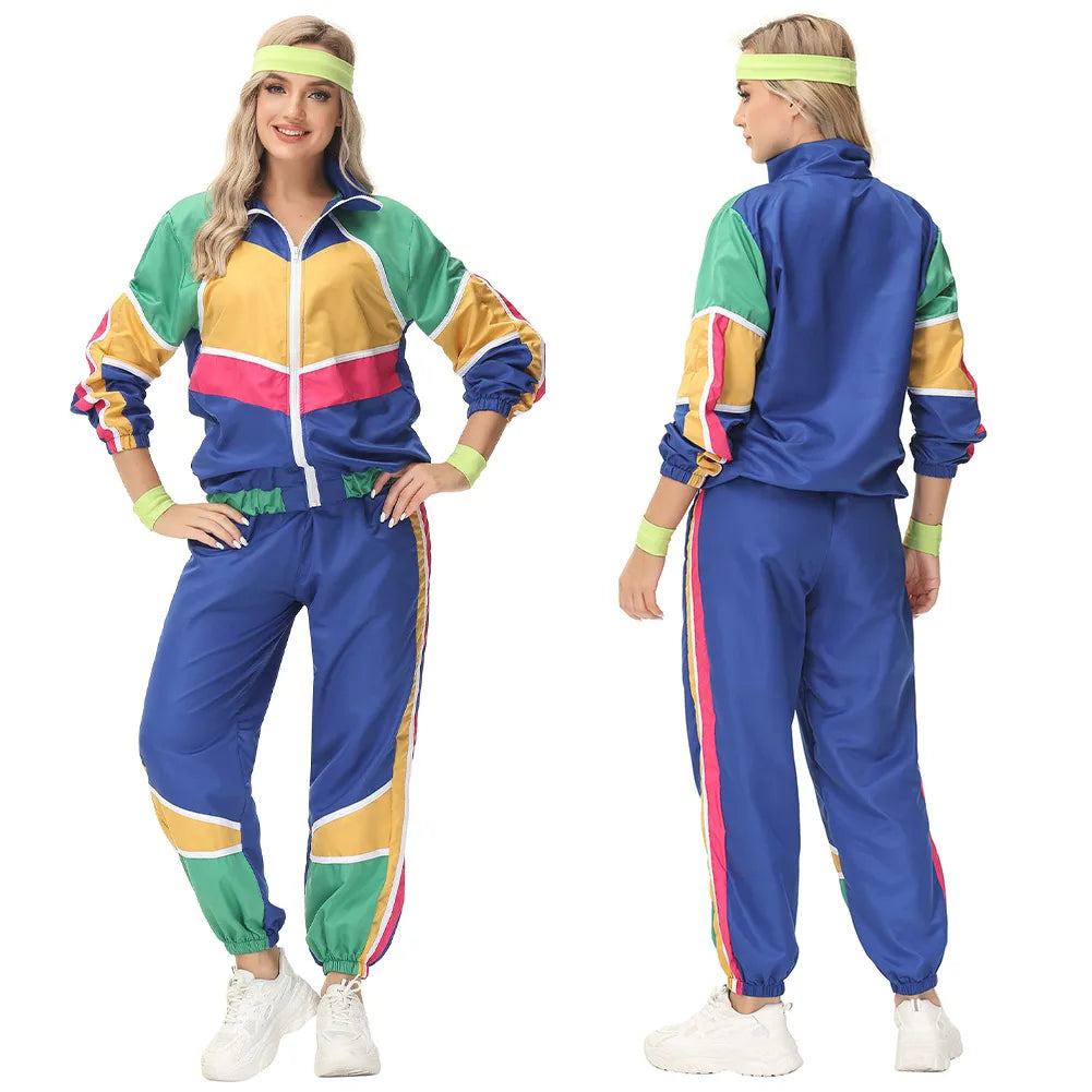 Adult Women Men 80s 90s Retro Sportwear Hippie Disco Cosplay Costume Outfits Halloween Carnival Suit Party - product image 13