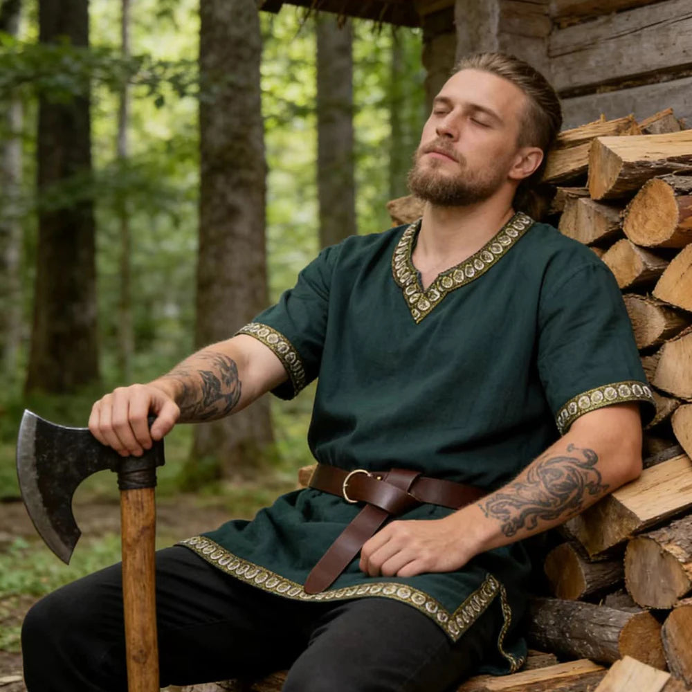 Knight Costume Medieval Costume Tunic Halloween Costumes for Men Adult Viking Pirate - Color 1 / XL