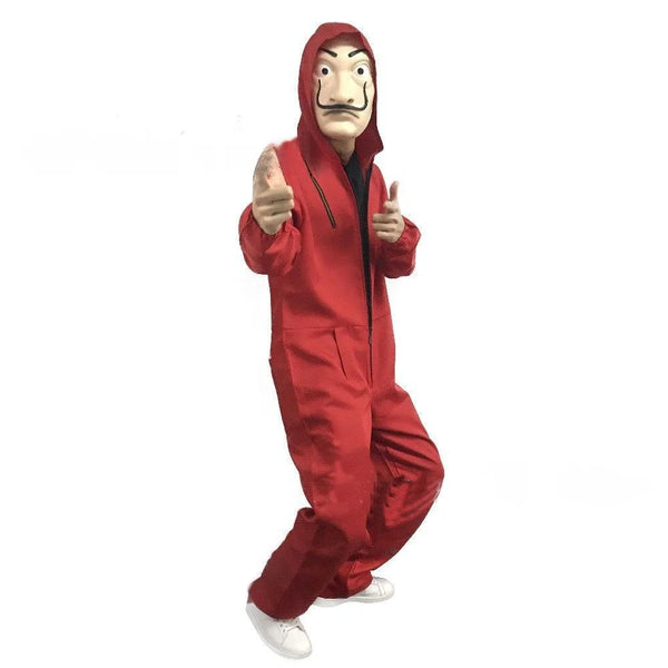 Women's Clown Red Paper Mache House Jumpsuit Suit Ethnic Halloween Costume - M / Latex mask