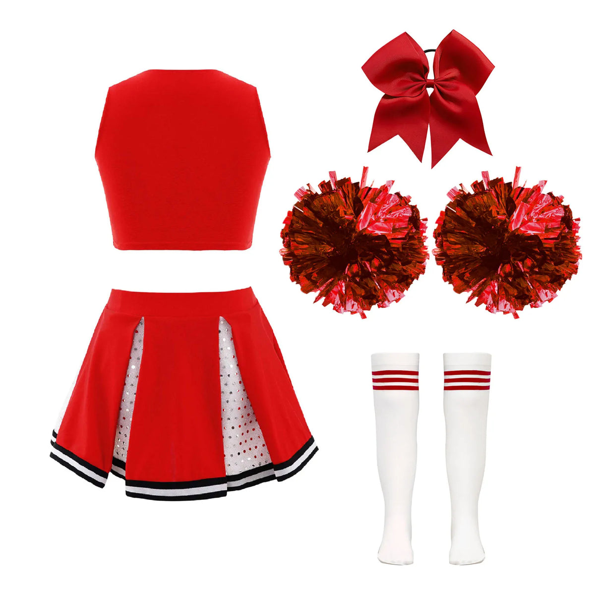 Girl Costume Cheerleader Costume Cheerleading Uniform Outfit Sequins Crop Top Skirt