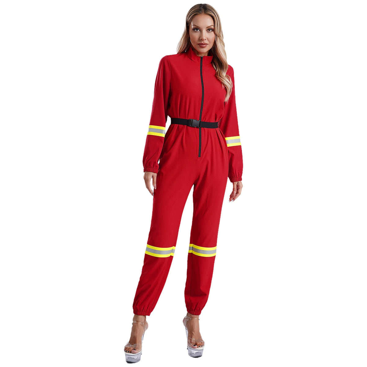 Women's Firefighter Halloween Costume Jumpsuit with Belt