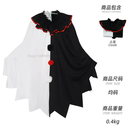 Scary Clown Costume Halloween Costume Black and White Cape Adult Costume Halloween Women's - black / One Size