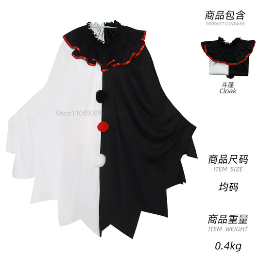 Scary Clown Costume Halloween Costume Black and White Cape Adult Costume Halloween Women's - black / One Size