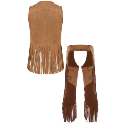Men's Hippie Western Cowboy Faux Suede Tassel Vest Costume - alternate view 2