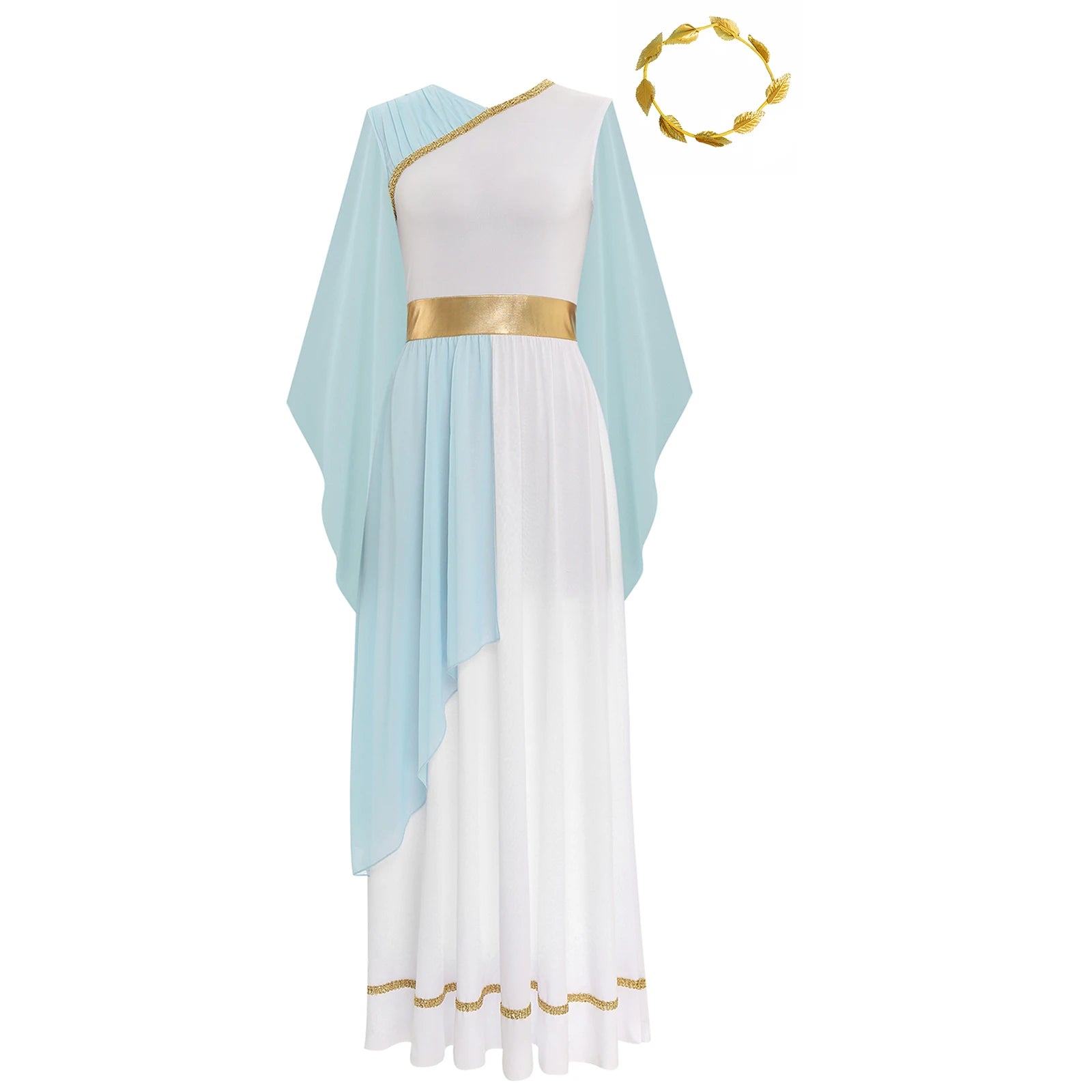 Women's Halloween Greek Beauty Costume Gold Leaves Garland Headwear and Cap Sleeve Ancient - Champagne / M