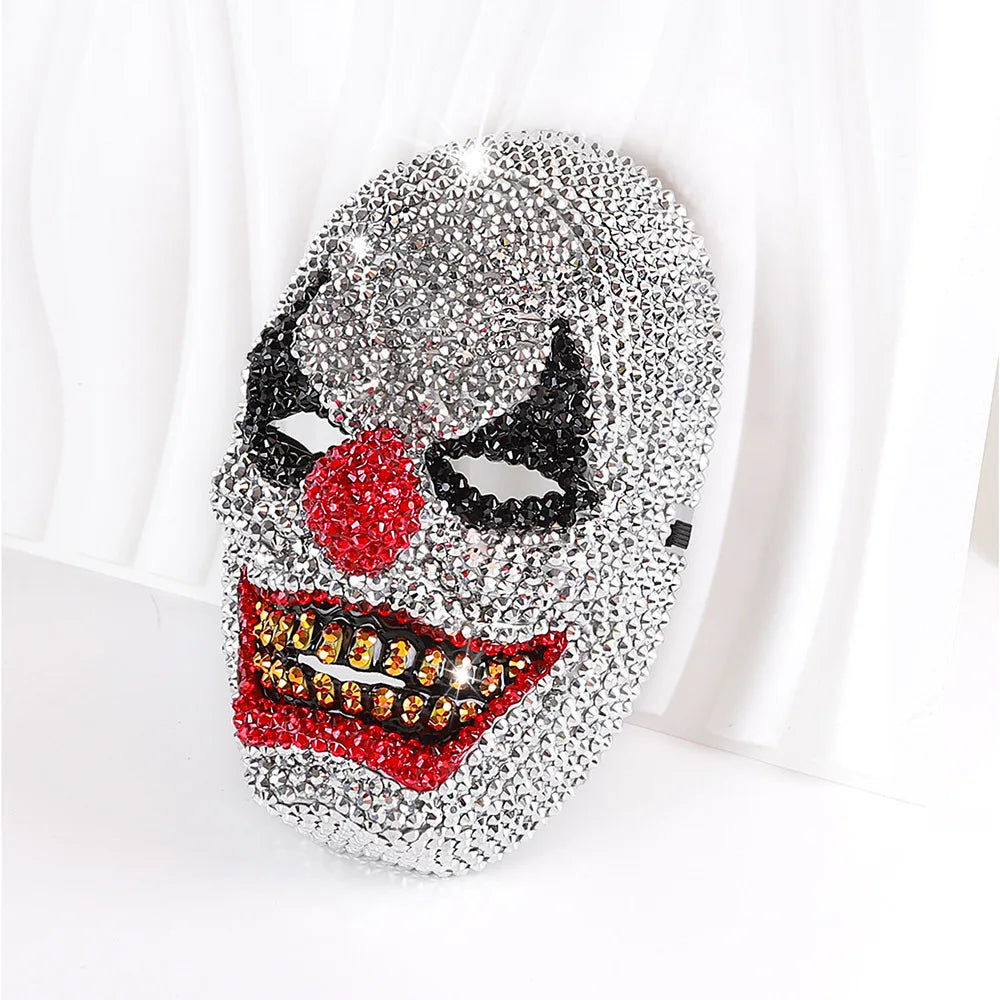 Bling Ghost Clown Mask for Men Costume Accessory Scary Women Mardi Gras Mask for - Silver