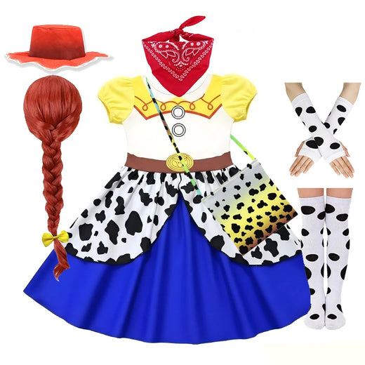 Kids Western Cowgirl Costume Girls Cartoon Print Short Sleeve Dress Costume Birthday