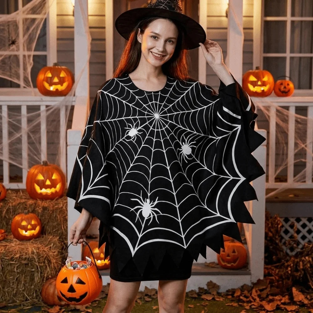 Halloween Cape Scary Halloween Spider Web Cloak Creepy Black Shawl - product image 4
