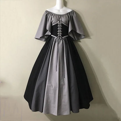 Women's Medieval Retro Contrasting Color Slim Swing Shoulder Costume - alternate view 19