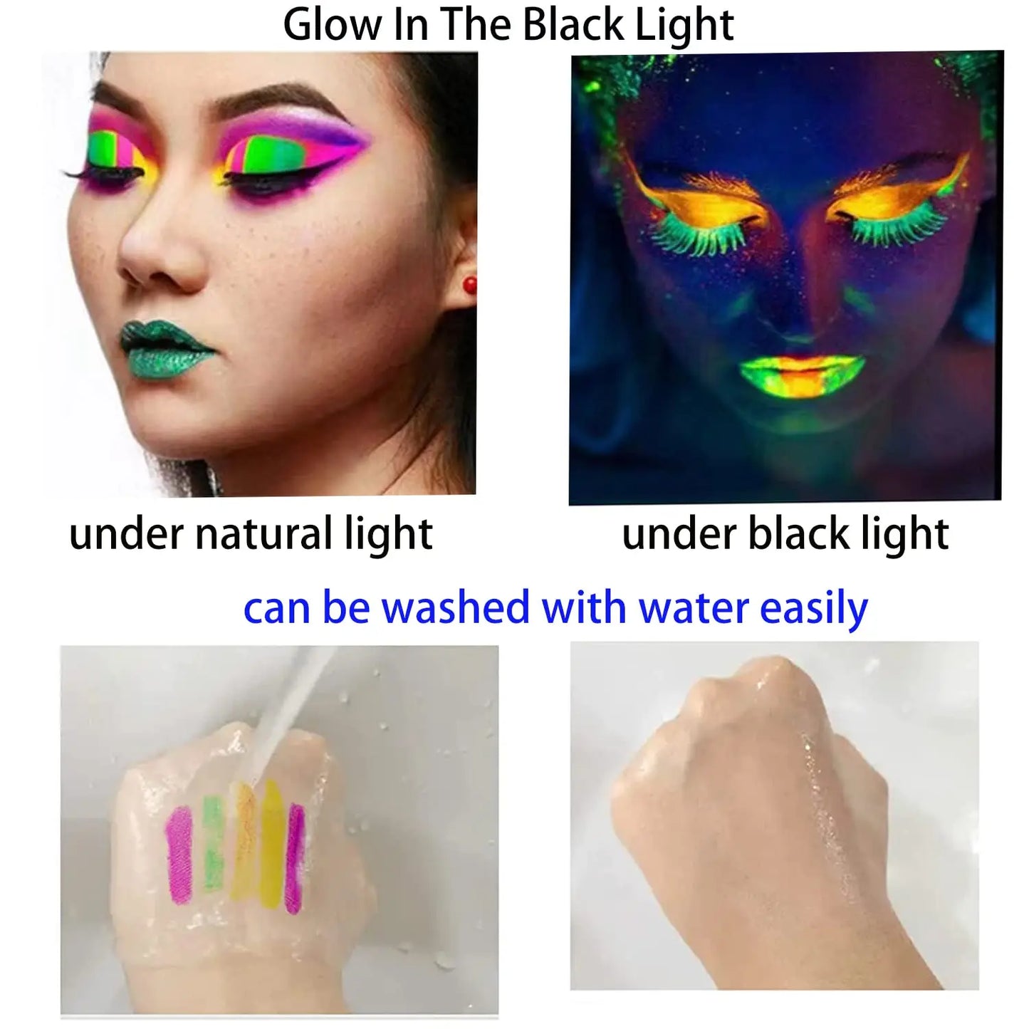 Glow Face Body Paint Under UV Sticks Makeup Neon Face Painting Kits for Adult Halloween Festival Accessory - product image 6