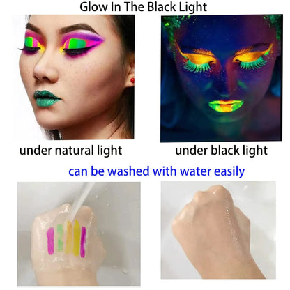 Glow Face Body Paint Under UV Sticks Makeup Neon Face Painting Kits for Adult Halloween Festival Accessory - product image 6